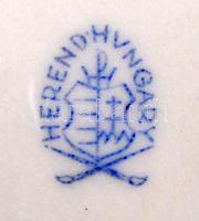 Herendi Viktória mintás füles tálka, kézzel festett, jelzett, kopott aranyozás, 17×15 cm