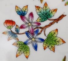 Herendi Viktória mintás füles tálka, kézzel festett, jelzett, kopott aranyozás, 17×15 cm