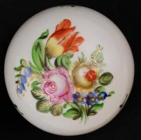 Herendi virág mintás bonbonier, kézzel festett, jelzett, hibátlan, m:5,5 cm, d:7 cm