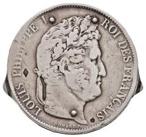 Franciaország 1846BB 5Fr Ag "I. Lajos Fülöp" Strasbourg, háromrészes bicskává alakítva! T:3 France 1846BB 5 Francs Ag "Louis Philippe I" Strasbourg, coin as a three-piece pocket knife C:F