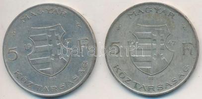 1947. 5Ft Ag "Kossuth" (2x) T:2-,3