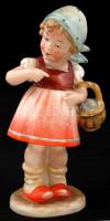 Wagner & Apel Bertram kislány kosárral, kézzel festett, jelzett, hibátlan, m:14 cm/ Wagner & Apel Girl with basket, signed, perfect condition