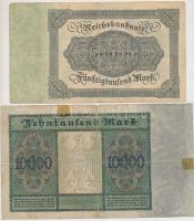Német Birodalom 1910. 1000M hétjegyű sorszám, zöld pecsét + 1914. 20M + Németország / Weimari Köztár...