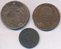 1848. 1kr Cu erős ph.! + 1860E 1kr Cu + 1868KB 4kr Cu lyuktömött! T:2-,3