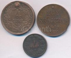 1848. 1kr Cu erős ph.! + 1860E 1kr Cu + 1868KB 4kr Cu lyuktömött! T:2-,3