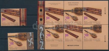 Europa CEPT Musical Instruments margin set + stamp-booklet sheet, Europa CEPT Hangszerek ívszéli sor + füzetlap