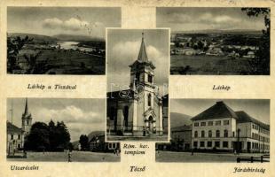 Técső, Tisza, Római katolikus templom, Járásbíróság / river, Roman Catholic Church, District Court (small tear)