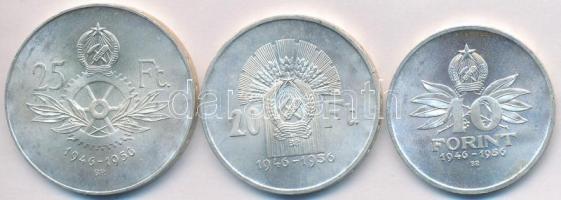 1956. 10Ft + 20Ft + 25Ft Ag "10 éves a Forint" sor T:2