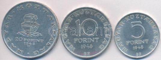 1948. 5Ft Ag "Petőfi" + 10Ft Ag "Széchenyi" + 20Ft Ag "Táncsics" "Szabadságharc" sor T:2,2- polírozott Adamo EM1,2,3