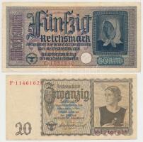 Német 3. Birodalom 1939. 20M + Német megszállt területek 1940-1945. 50M T:III German Third Reich 1939. 20 Mark + German occupied territories 1940-1945. 50 Mark C:F