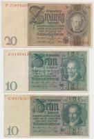 Németország / Weimari Köztársaság 1929. 10M + 20M + Német 3. Birodalom 1945. (1929) 10M tulipán formájú vízjel T:III Germany / Weimar Republic 1929. 10 Mark + 20 Mark + German Third Reich 1945. (1929) 10 Mark with ornament watermark C:F