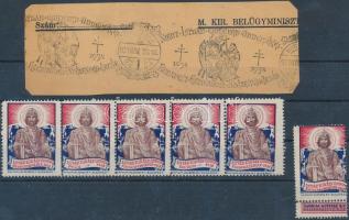 1938 István király ünnepe 6 városban, 6 db levélzáró, és alkalmi bélyegzések