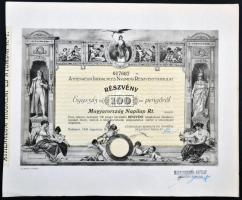 Budapest 1943. "Athenaeum Irodalmi és Nyomdai Részvénytársulat" részvénye 100P-ről, száraz...