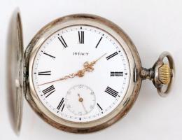 Intact ezüst(Ag) zsebóra, másodpercmutatóval, üveglapja hiányzik, jelzett, br: 100,6 g