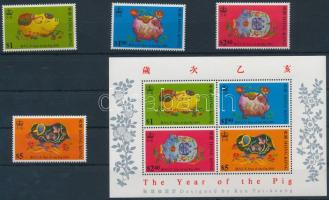 Chinese new year: year of the pig set + block, Kínai újév: malac éve sor + blokk