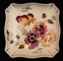 Zsolnay pillangó mintás ékszeres doboz, kézzel festett, jelzett, hibátlan, 7,5×7,5 cm