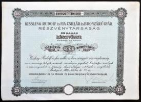 Budapest 1923. "Kissling Rudolf és Fia Csillár és Bronzárugyár Részvénytársaság" 25db részvénye összesen 5000K-ról, szelvényekkel, szárazpecséttel T:II