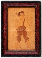 Fa intarziás kép, fa keretben, 19x12 cm