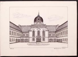 MAS Eri jelzéssel: Magyarország művészeti emlékei.72 db toll rajz, papír, mappában, 10×23-14×19 cm