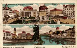 Nagyvárad, Bémer tér, Szigligeti színház, városháza, Kőrös, zsinagóga / square, theatre, town hall, river, synagogue (EK)