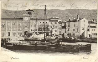 Cres, Cherso; Piazza / main square, boats (b)