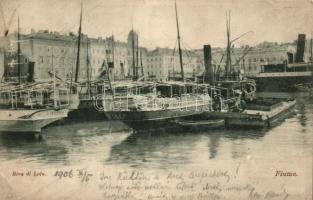 Fiume, Riva di Lido / port, steamships, SS Ligurnia; Divald Károly (kis szakadás / small tear)