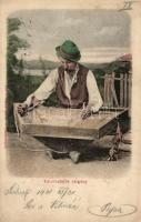 Cimbalmos cigány; kézzel festett képeslap / Gypsy folklore, musician (EK)