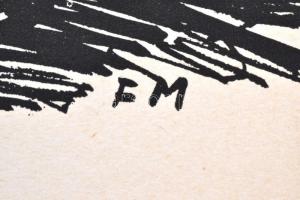 Frans Masereel (1889-1972): Sorban. Fametszet, papír, jelzett a dúcon, 34x24 cm