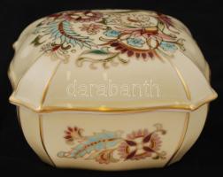 Zsolnay virág mintás doboz, kézzel festett, jelzett, hibátlan, 10×10 cm