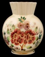 Zsolnay virág mintás váza, kézzel festett, jelzett, hibátlan, m:12 cm