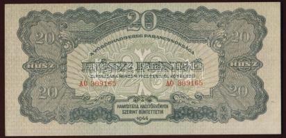 1944. 20P "V.H." mindkét oldalon felcsúszott nyomattal T:I