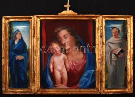 HR jelzéssel: Triptichon. Olaj, fa, 18×14 cm, 18×6 cm (2×)