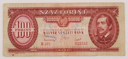 Jeszenszky Ferenc (1905-1990) jogász, 1946-1952 között a Magyar Nemzeti Bank vezérigazgatója saját kezű aláírása egy régi száz forintos bankjegyen, nyomtatott aláírása hatféle forintbankjegyen szerepel (1947. február 27. és 1949. október 24-i kibocsátású 10, 20 és 100 forintos)