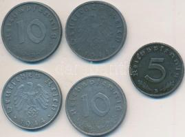 Német 3. Birodalom 1940B 5pf Zn + 1942B 10pf Zn + 1943A 10pf Zn + 1944B 10pf Zn (2x) T:2,2-
German ...