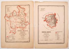 cca 1880-1900 4 megye közigazgatási térképe(Békés, Ugocsa, Ung és Bereg megye), metszette és nyomta Posner Károly, Rautman Frigyes kiadása, 39x28 cm