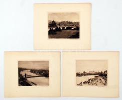 Uher Aristid(?-?): Budapest. 3 db rézkarc, jelzett, paszpartuban, 14x16 cm