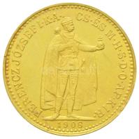 1908KB 10K Au "Ferenc József" Körmöcbánya (3.37g/0.900) T:2 kis szennyeződés Hungary 1908KB 10 Korona Au "Franz Joseph" Kremnitz (3.37g/0.900) C:XF slight dirt  Huszár: 2200., Adamo K8