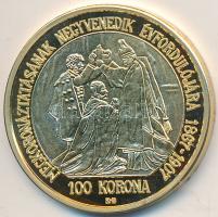 1907. 100K "Ferenc József Megkoronázásának Negyvenedik Évfordulójára" aranyozott Ag utánve...
