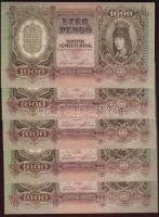 1943. 1000P "Szálasi" (5x) 2x kevés ugrással, 3x egymásutáni sorszámokkal, papírráncokkal
