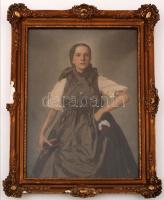 Parasztlány színezett fotó, sérült üvegezett keretben, 39×29