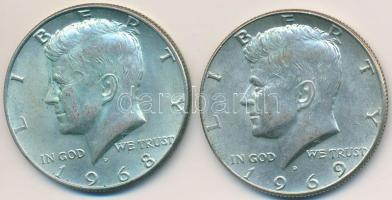 Amerikai Egyesült Államok 1968D-1969D 1/2$ Ag "Kennedy" (2x) T:2,2- USA 1968D-1969D 1/2 Dollar Ag "Kennedy" (2x) C:XF,VF