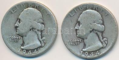 Amerikai Egyesült Államok 1944. 1/4$ Ag "Washington Quarter" (2x) T:3 USA 1944. 1/4 Dollar Ag "Washington Quarter" (2x) C:F
