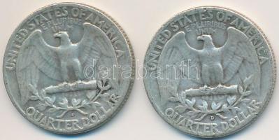 Amerikai Egyesült Államok 1953D-1956D 1/4$ Ag "Washington Quarter" (2x) T:3
USA 1953D-195...