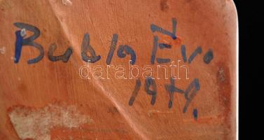 Kék-fehér kerámia palack, kézzel festett, mázhibával, jelzett, m: 15 cm