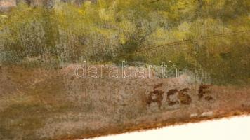 Ács jelzéssel: Kunyhók. Olaj, fa lemez, 12×19 cm