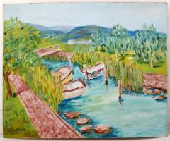 Csáki jelzéssel: Csónakok. Olaj, farost, 68×83 cm