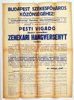 1926 Budapest Székesfőváros Zenekari Hangverseny hirdetése, apró szakadásokkal, 62x46cm
