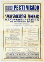 1926 Pesti Vigadó, Székesfőváros Iskolánkívűli Népművelési Bizottsága zenekar hangversenyeinek havi műsora,plakát, 45x31cm