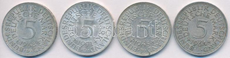 NSZK 1964-1971. 5M 4xklf évszám T:2 FRG 1964-1971. 5 Mark 4xdiff dates C:XF
