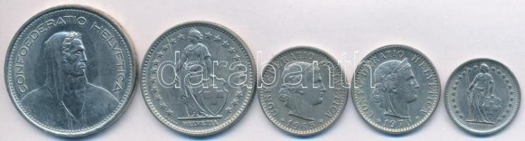 Svájc 1965-1970. 20r (2x) + 1968. 1/2Fr + 5Fr + 1969. 2Fr T:2
Switzerland 1965-1970. 20 Rappen (2x)...